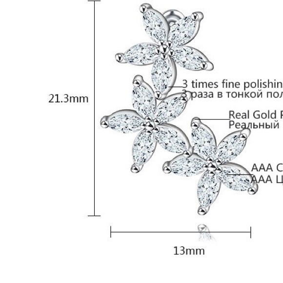 Swavorski crystal flower 925 silver earrings new sterling elegant luxury - Picture 5 of 10